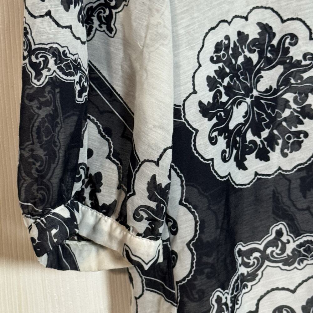 New York & Company Black And White Sheer Blouse, Ruffles, 100% Polyester, Large - Picture 5 of 10